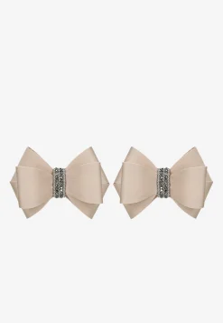 Beżowa ozdoba do obuwia w formie kokardek z kryształkami