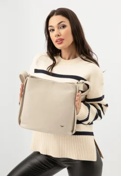 Beżowa skórzana torebka damska crossbody