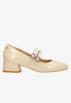 Beżowe buty Mary Jane z lakierowanej skóry
