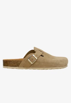 Beżowe klapki mule na korkowej podeszwie