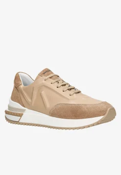 Beżowe sneakersy damskie z łączonych skór