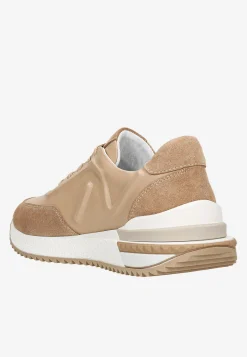 Beżowe sneakersy damskie z łączonych skór