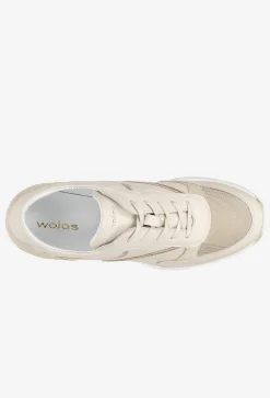 Beżowe sneakersy damskie ze złotymi elementami