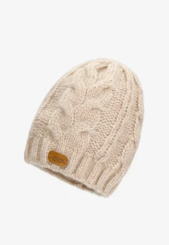 Beżowy komplet z wełny merino czapka + komin