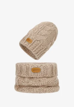 Beżowy zestaw BARTEK z wełną merino 85604-84, czapka + komin