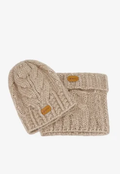 Beżowy zestaw BARTEK z wełną merino 85604-84, czapka + komin