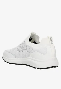 Białe materiałowe wsuwane sneakersy RELAKS z czarnym spodem podeszwy