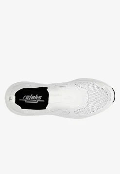 Białe materiałowe wsuwane sneakersy RELAKS z czarnym spodem podeszwy