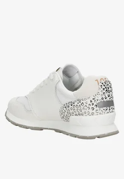 Białe sneakersy damskie RELAKS z aplikacją w srebrną panterkę