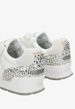 Białe sneakersy damskie RELAKS z aplikacją w srebrną panterkę