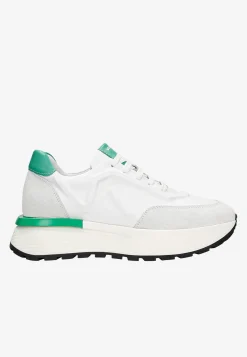 Białe sneakersy damskie z zielonymi akcentami