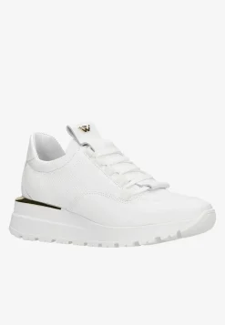 Białe sneakersy damskie ze złotymi elementami