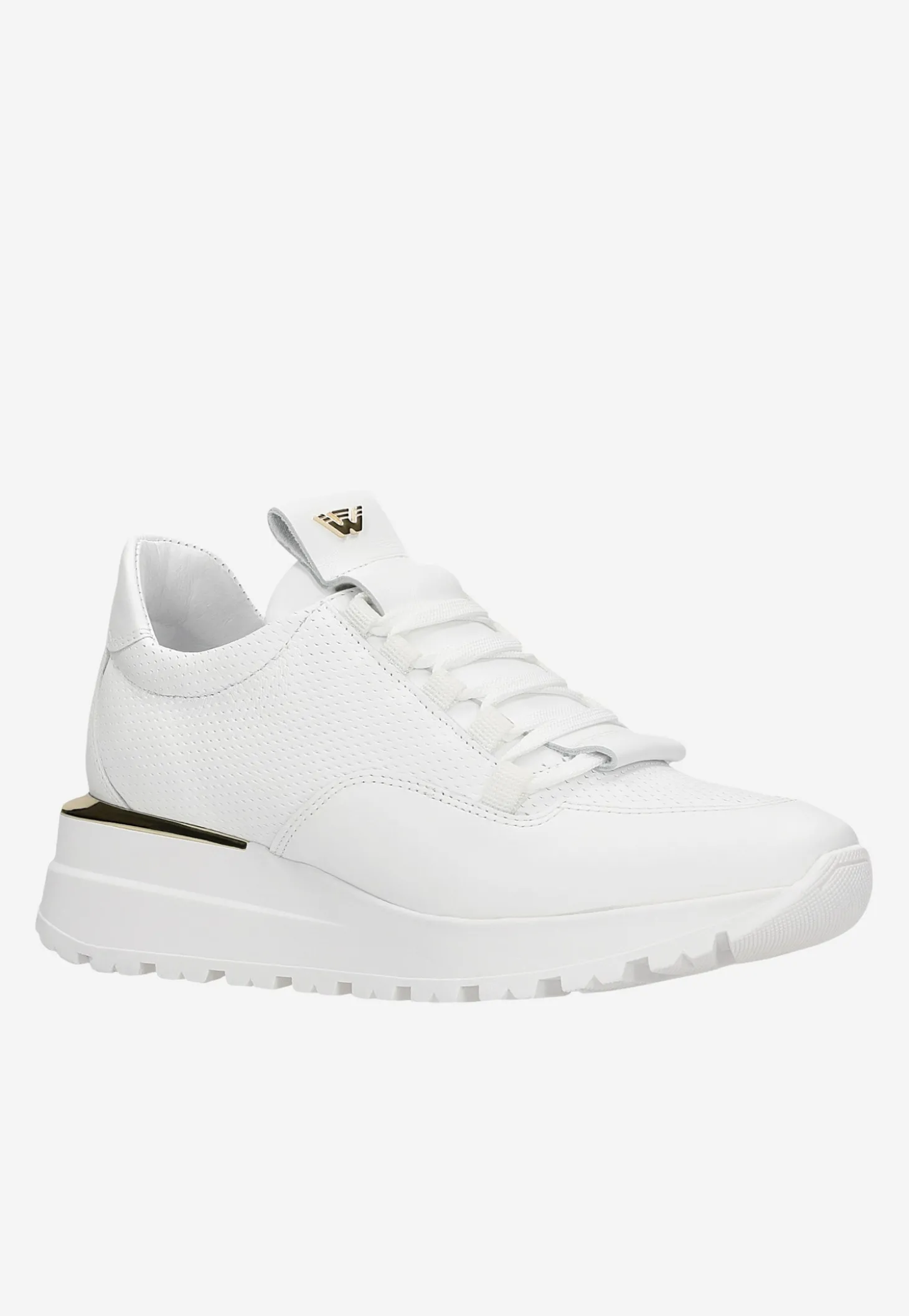 Białe sneakersy damskie ze złotymi elementami