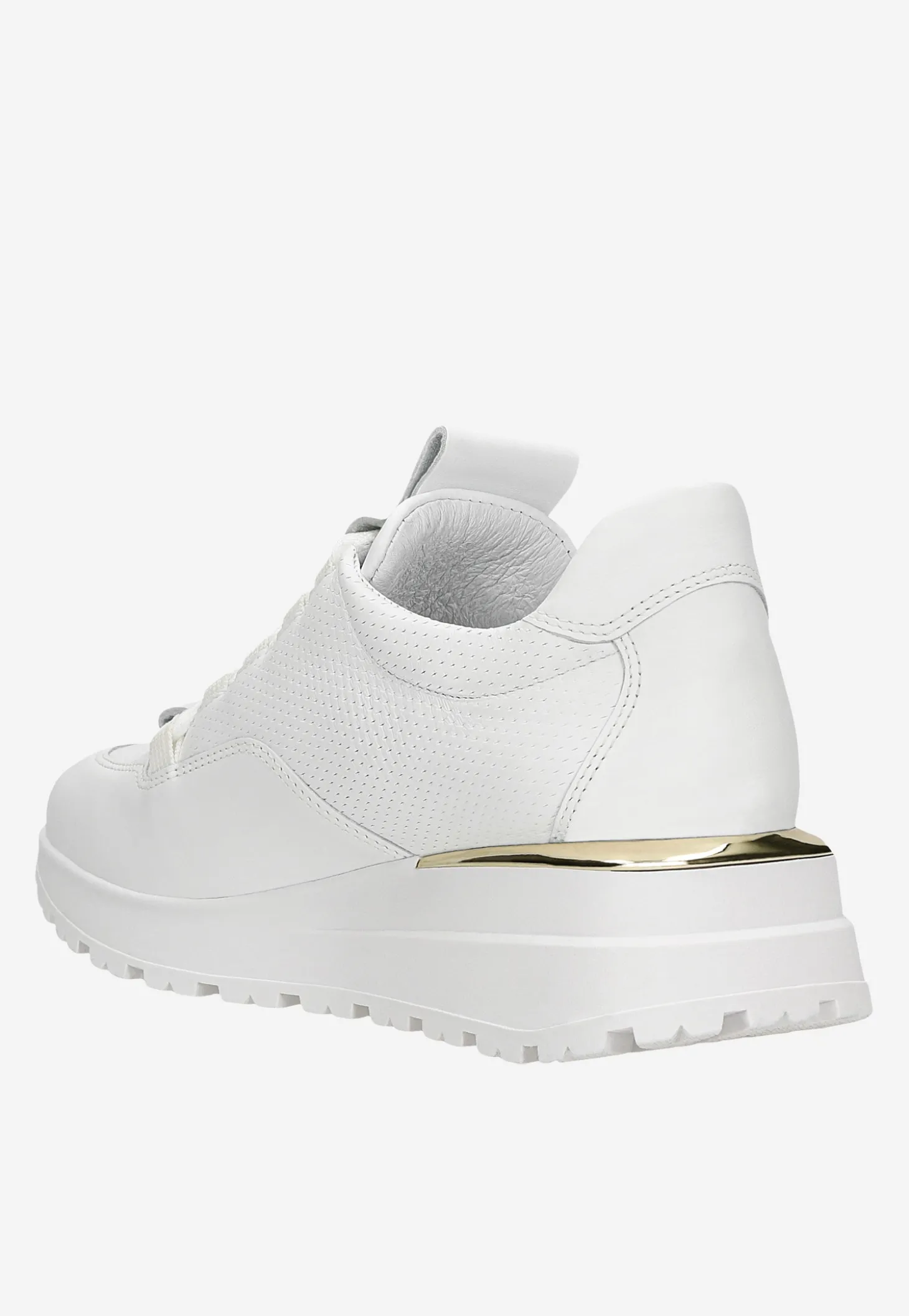 Białe sneakersy damskie ze złotymi elementami