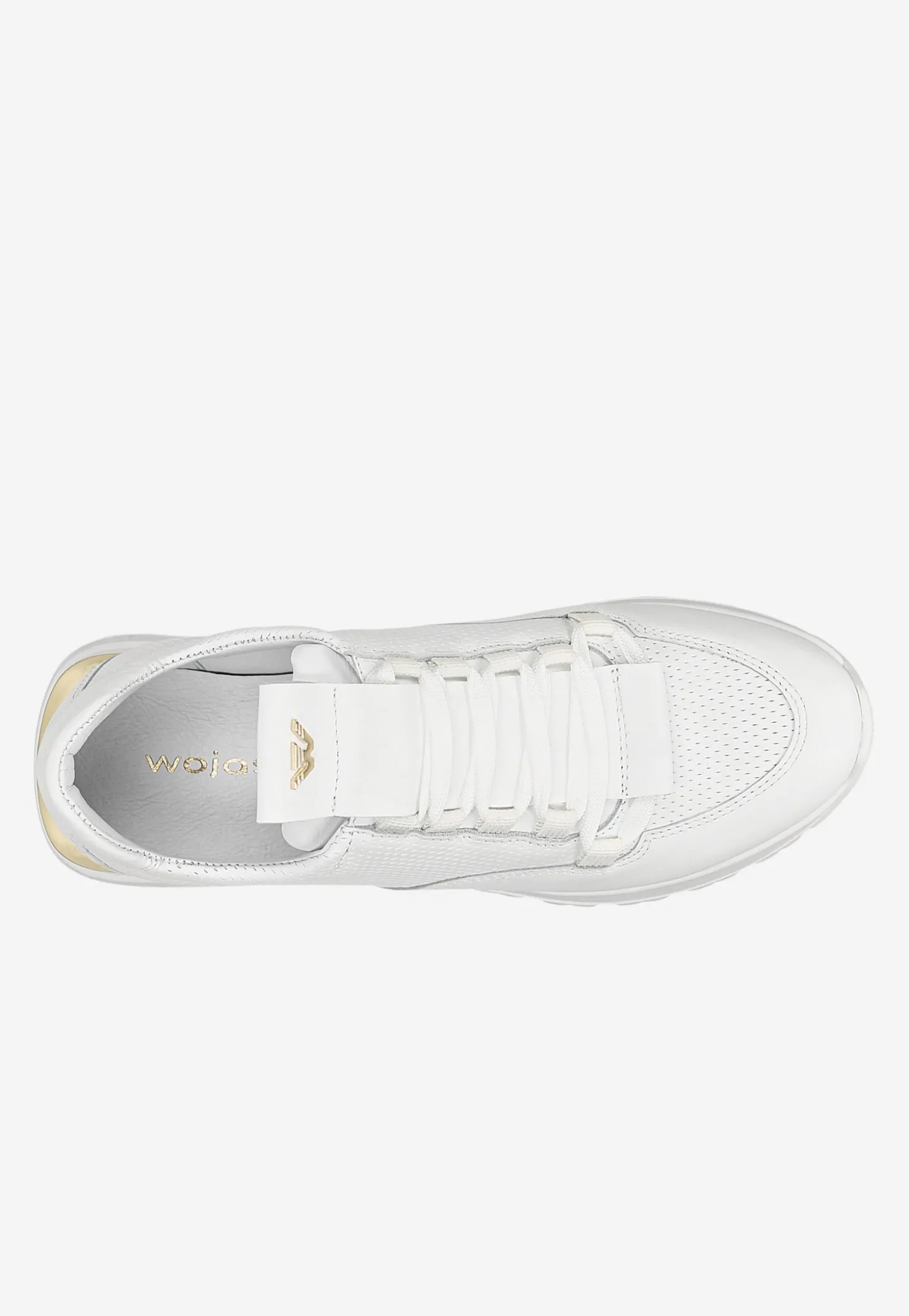 Białe sneakersy damskie ze złotymi elementami