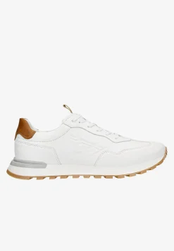 Białe sneakersy męskie z jasnobrązowymi elementami