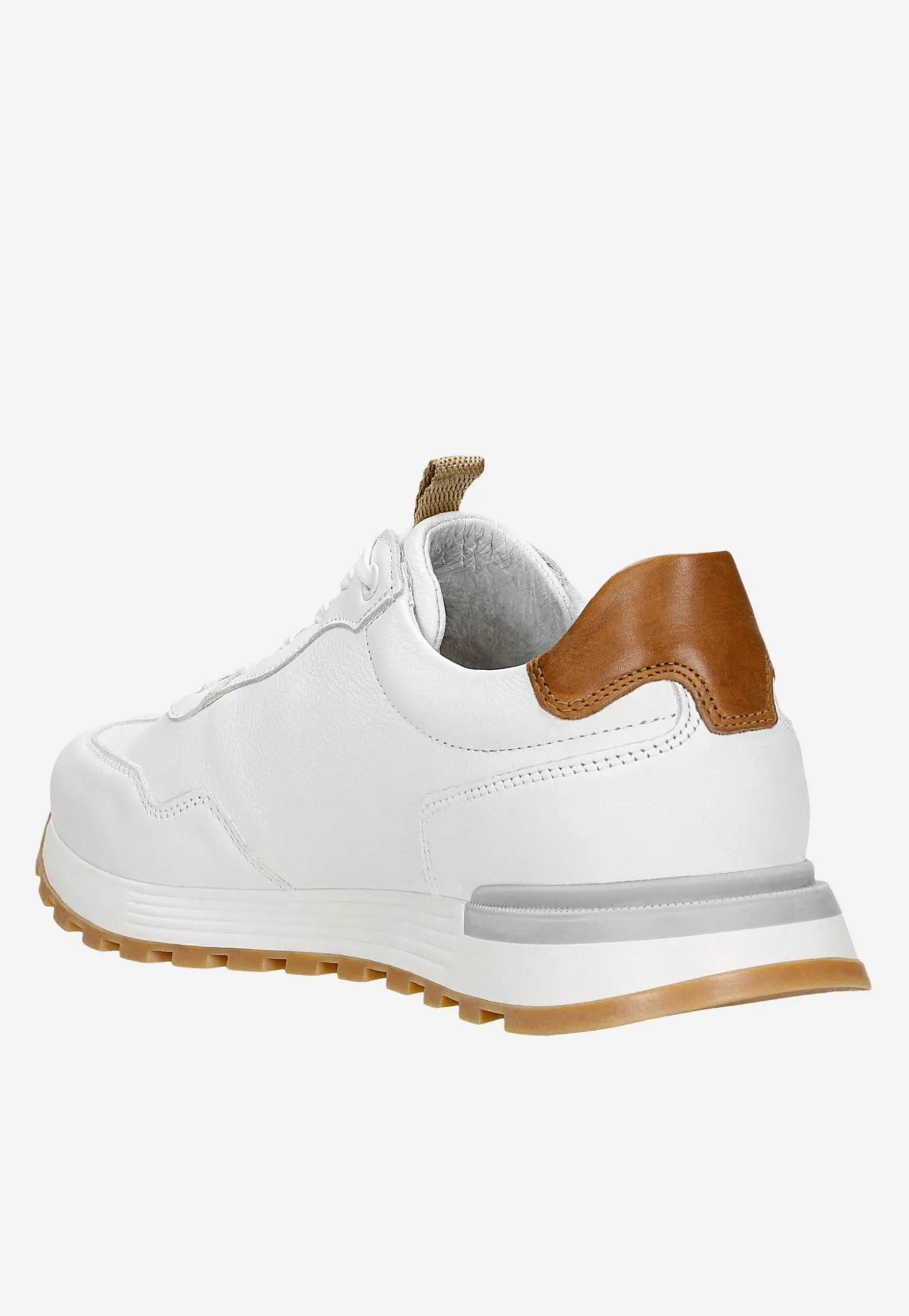 Białe sneakersy męskie z jasnobrązowymi elementami