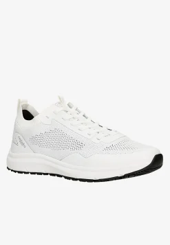 Białe sneakersy RELAKS z odblaskowym logo na pięcie