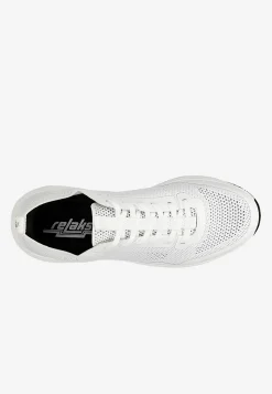 Białe sneakersy RELAKS z odblaskowym logo na pięcie