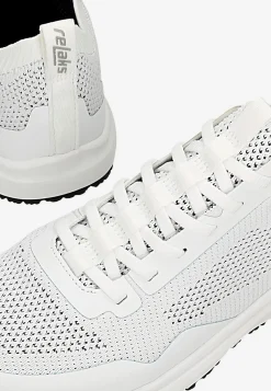 Białe sneakersy RELAKS z odblaskowym logo na pięcie