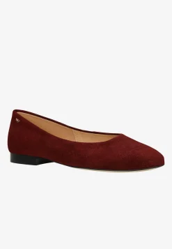 Bordowe baleriny damskie ze skóry welurowej