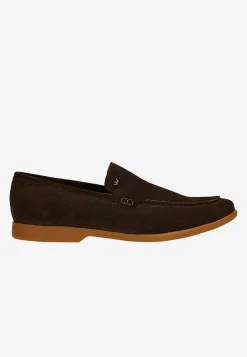 Brązowe loafersy męskie z dwoiny welurowej