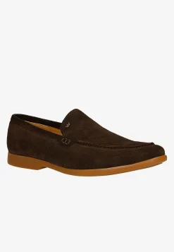 Brązowe loafersy męskie z dwoiny welurowej