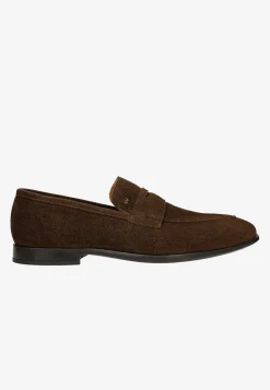 Brązowe loafersy męskie z dwoiny welurowej