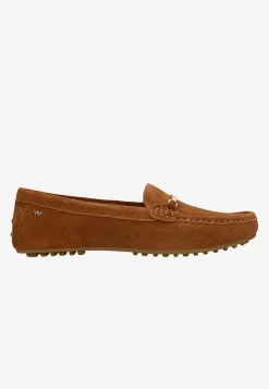 Brązowe mokasyny damskie typu car shoes