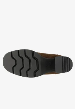 Brązowe mokasyny penny loafers na słupku