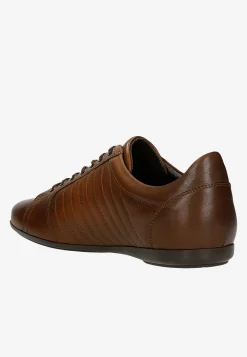Brązowe skórzane sneakersy męskie z przeszyciami