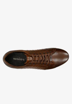 Brązowe skórzane sneakersy męskie z przeszyciami