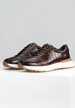 Brązowe sneakersy męskie PREMIUM z tłoczeniem