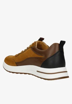 Brązowe sneakersy męskie z elementami ze skóry licowej