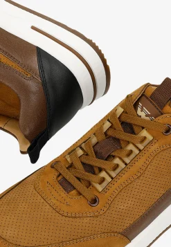 Brązowe sneakersy męskie z elementami ze skóry licowej