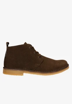 Brązowe trzewiki męskie typu desert boots z dwoiny welurowej