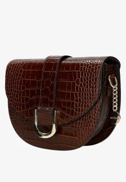 Ciemnobrązowa skórzana torebka saddle bag z tłoczeniem