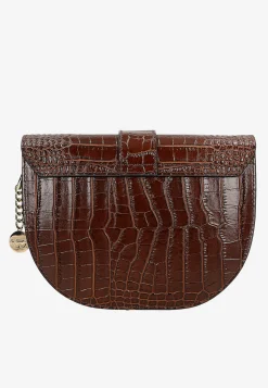 Ciemnobrązowa skórzana torebka saddle bag z tłoczeniem
