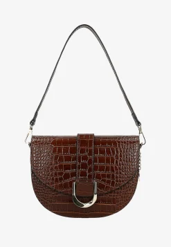 Ciemnobrązowa skórzana torebka saddle bag z tłoczeniem