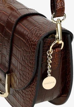 Ciemnobrązowa skórzana torebka saddle bag z tłoczeniem