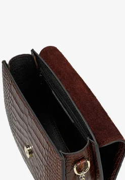 Ciemnobrązowa skórzana torebka saddle bag z tłoczeniem