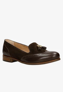 Ciemnobrązowe loafersy z łączonych skór