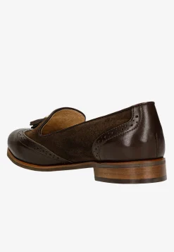 Ciemnobrązowe loafersy z łączonych skór