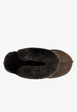 Ciemnobrązowe wsuwane kapcie RELAKS z wełną merino
