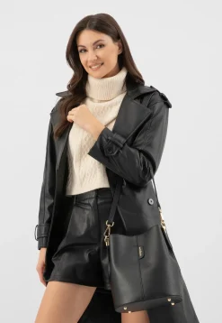 Czarna skórzana torebka damska bucket bag