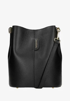 Czarna skórzana torebka damska bucket bag