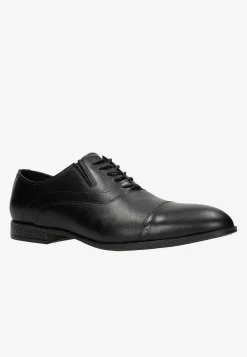 Czarne eleganckie półbuty męskie quarter brogue
