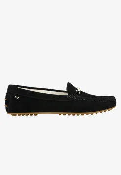 Czarne mokasyny damskie typu car shoes