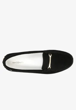 Czarne mokasyny damskie typu car shoes