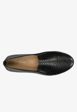 Czarne skórzane loafersy damskie ażurowe